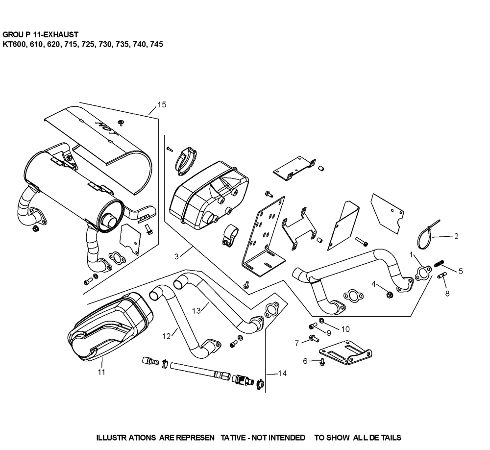 Kt740-3097 Exhaust Diagram and Parts List for KT740-3097  Cub Cadet Lawn Tractor